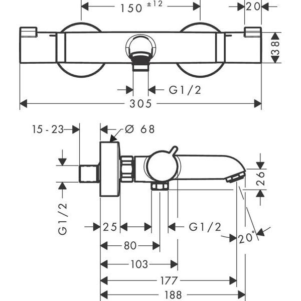 Thumbnail - hansgrohe, Badarmatur, Ecostat Wannenthermostat Comfort Aufputz (mattschwarz)