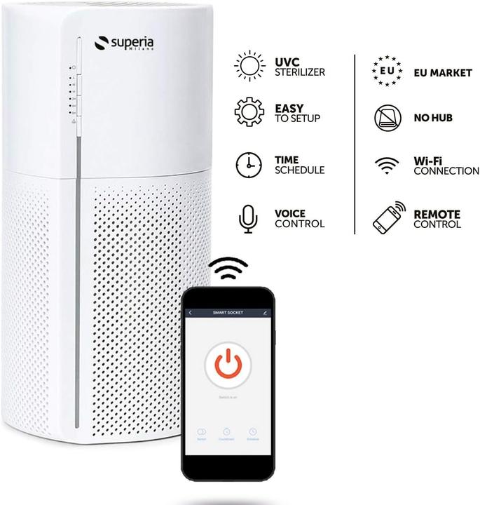 Produktbild Superia Air Purifier with UV-C Disinfection, HEPA Filter, Smart App Control, 4 Speeds, Odor Removal