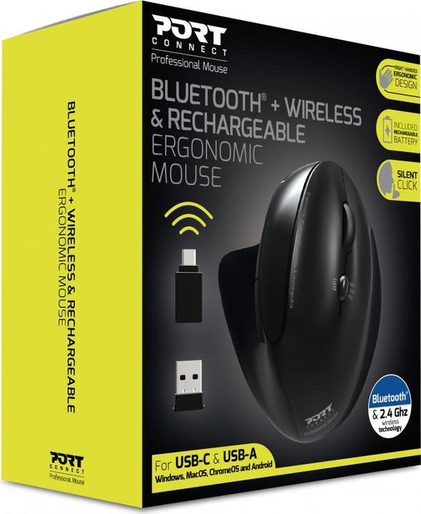 Produktbild Port Designs Mouse Ergonomic Rechargeable Bluetooth Right Handed (Kabellos)
