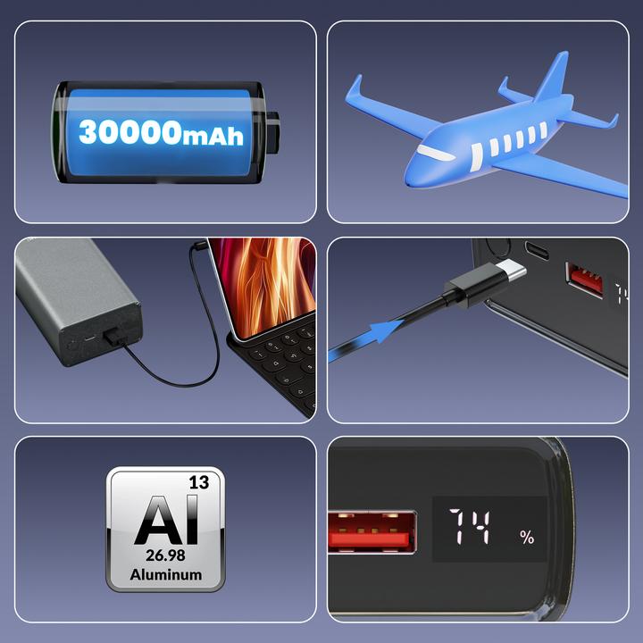 Actual product image Extralink EPB-127 30000mAh Srebrny | Powerbank | Power bank, 65W PD, USB-C (30000 mAh, 65 W, 111 Wh)