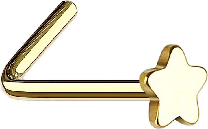 Produktbild Star Piercing Nasenstecker gewinkelt vergoldet mit Stern (ohne Messing, Chirurgenstahl 316L)