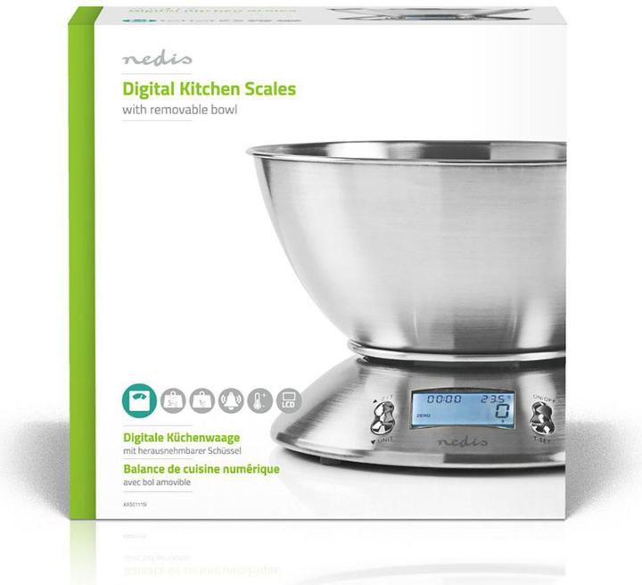 Immagine prodotto Nedis Bilancia da cucina digitale - LCD illuminato - Sensore di temperatura - Timer di allarme - Sc...
