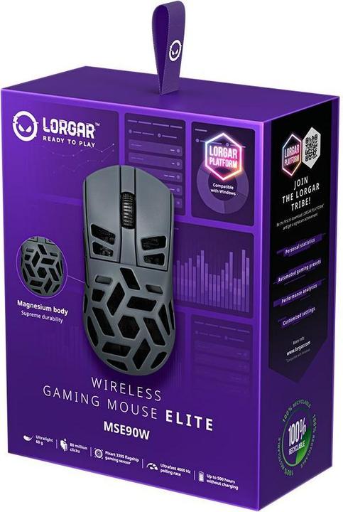 Actual product image Lorgar Computer mouse MSE90W, Magnesium Alloy Wireless Gaming Mouse Elite, Dark Grey (Wireless)