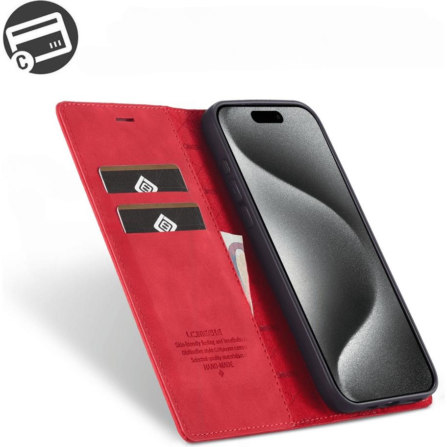 Thumbnail - LC.Imeeke iPhone 16 Pro Max - Flip Case Vintage (Apple iPhone 16 Pro Max), Smartphone Hülle, Rot