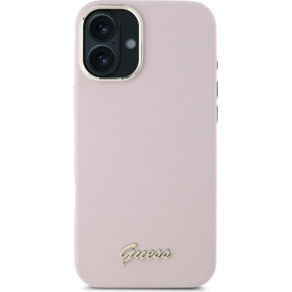 Thumbnail - Guess GUHCP16SSMBSLP iPhone 16 6.1" różowy/pink hardcase Silicone Script Metal Logo & Frame, Handykette, Pink