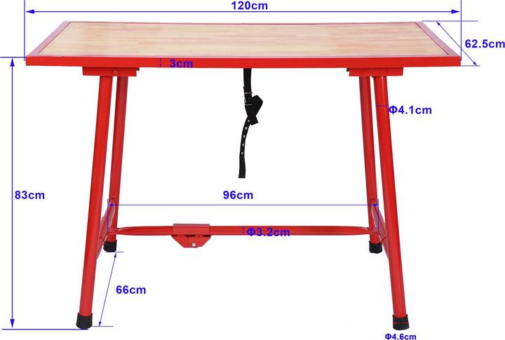 Actual product image Wiltec Workbench 120x62.5x83cm foldable workbench 300kg workbench workshop (62.50 cm, 120 cm)