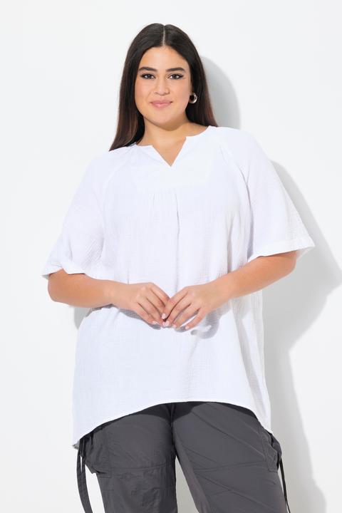 Immagine prodotto Ulla Popken Blusa dal taglio svasato in mussola con scollo a tunica e mezze maniche (46, 48)