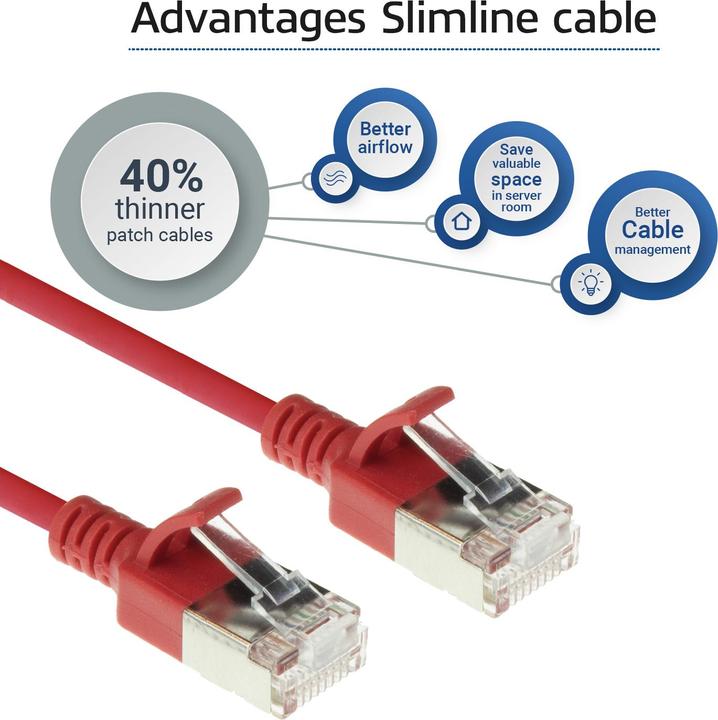 Produktbild ACT Red 1 meter LSZH U/FTP CAT6A datacenter slimline patch cable snagless with RJ45 connectors (U/FTP, CAT6a, 1 m)