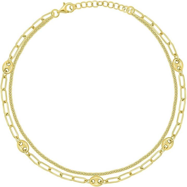 Produktbild Brilio Silver - ANK105Y Gold Plated Double Foot Bracelet with Zircons (105 cm, Gold)