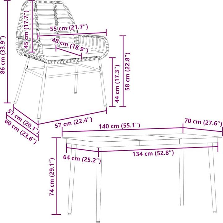 Produktbild vidaXL Garten Essgruppe (140 x 70 x 74 cm)