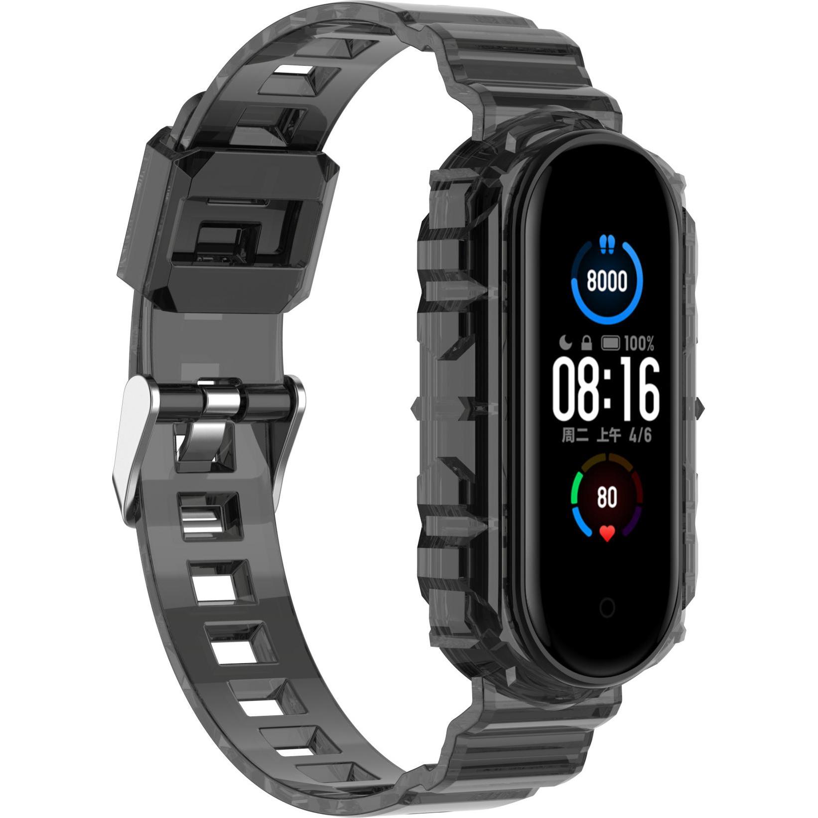 Strap-it Armband (Silikon, Mi Band 4, Mi Band 3), Uhrenarmband, Transparent, Schwarz