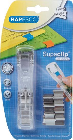 Productafbeelding Rapesco Supaclip 40 - Transparant - 1 stuk(s) - 40 vellen - Roestvrij staal - 105 mm - 205 m (1 x)