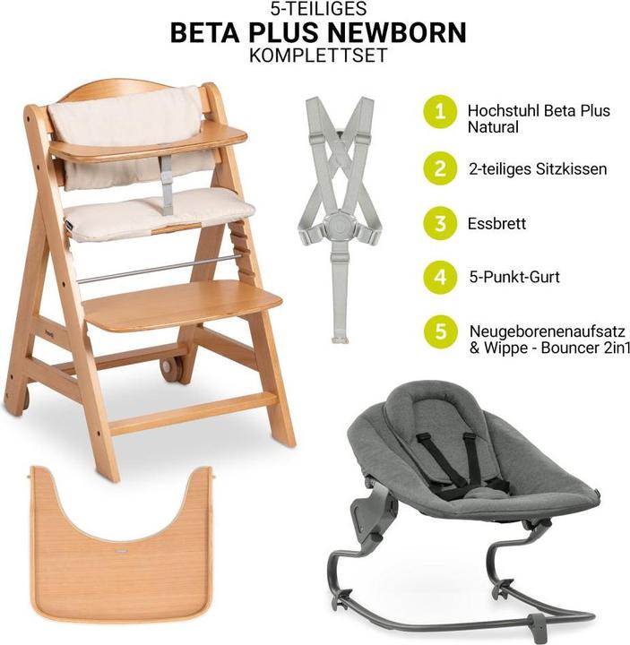 Produktbild Hauck Hochstühle Beta Plus Natural 5-tlg. Newborn Set - Hochstuhl + (Hochstuhl Sitzerhöhung)