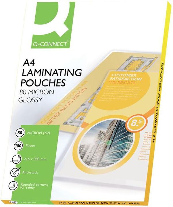 Produktbild Q-Connect Laminierfolien glänzend (A4, 100 Stück, 80 µm)