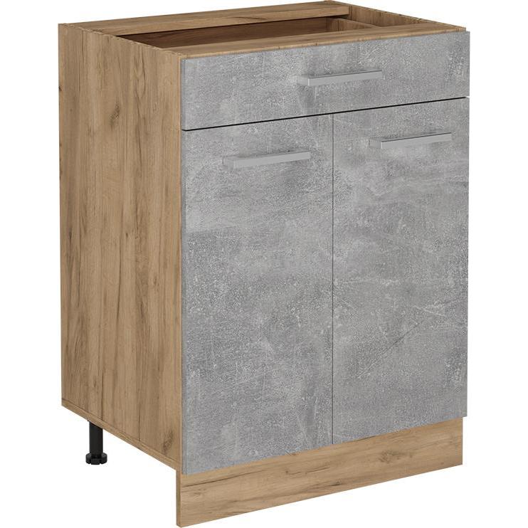 Vicco, Regal, Küchenunterschrank R-Line, Beton/Goldkraft Eiche, 60 cm mit Schublade, ohne Arbeitsplatte