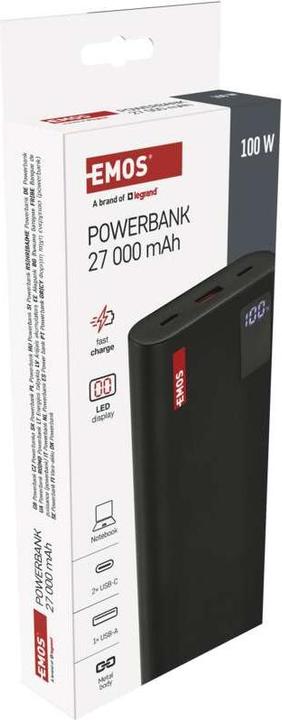 Produktbild Emos Powerbank NTBF30, 27 000 mAh, 100 W PD, schwarz (27000 mAh, 100 W, 99.90 Wh)