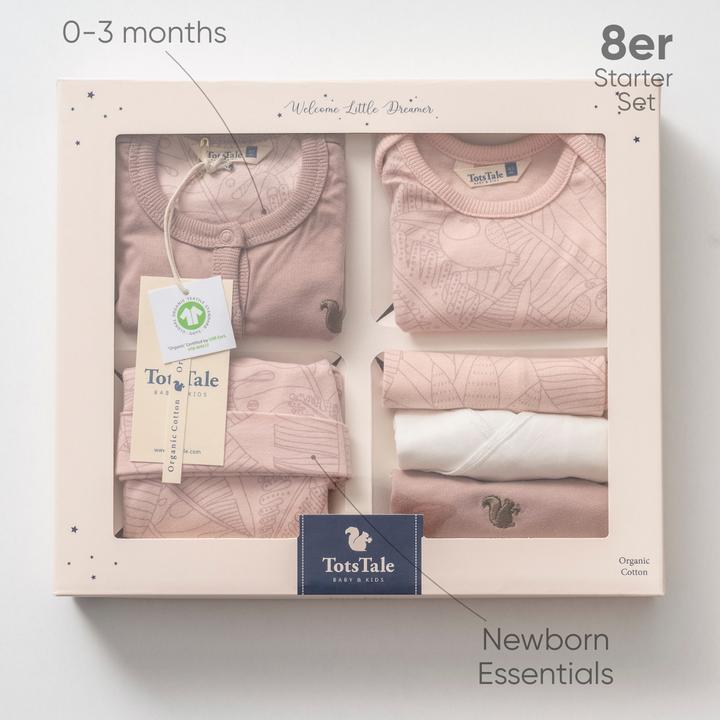 Immagine prodotto TotsTale Premium 8-tlg. Newborn Starter-Set – Babykleidung aus Bio-Baumwolle – Geschenk zur Geburt (50, 56, 62, 68)