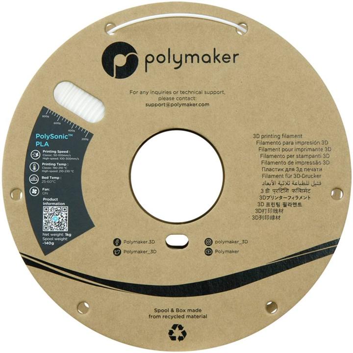 Produktbild Polymaker PolySonic High Speed PLA (PLA, 1.75 mm, 1000 g, Weiss)