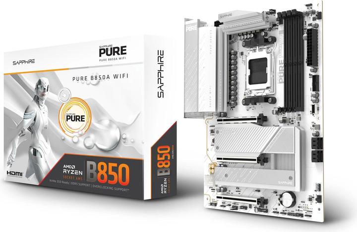 Image du produit Sapphire PURE B850A WIFI7 1xHDMI 1.4 1xDP 1.2 (AM5, AMD B850, mATX)