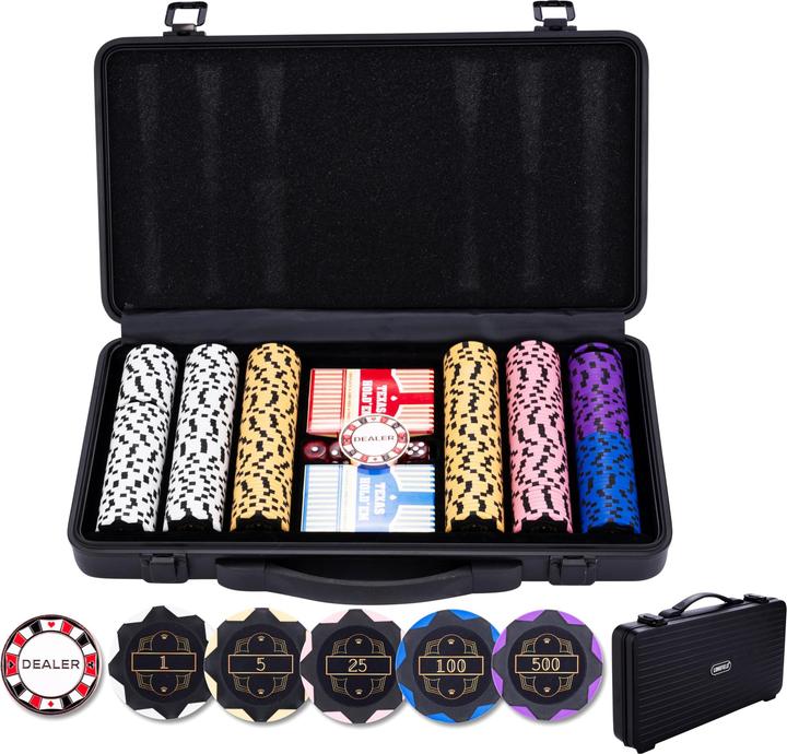 Productafbeelding Longfield Games Pokerset in zwarte koffer, 300 chips met waarde (14 gram) - Engelhart Games (320951)