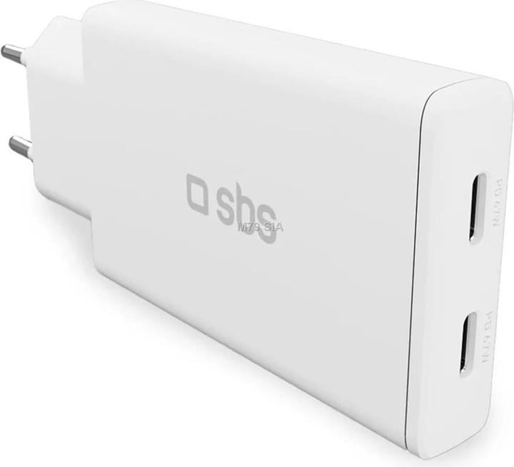 Produktbild SBS GaN ultraflaches 67-Watt-Ladegerät mit zwei USB-C Power Delivery-Anschlüssen, europäischer Stecker (67 W)