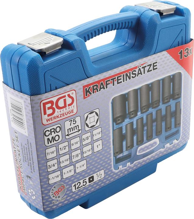 Produktbild BGS Kraft-Steckschlüssel-Einsatz-Satz Sechskant tief 12,5 mm (1/2") Zollgrössen 13-tlg. (1/2")