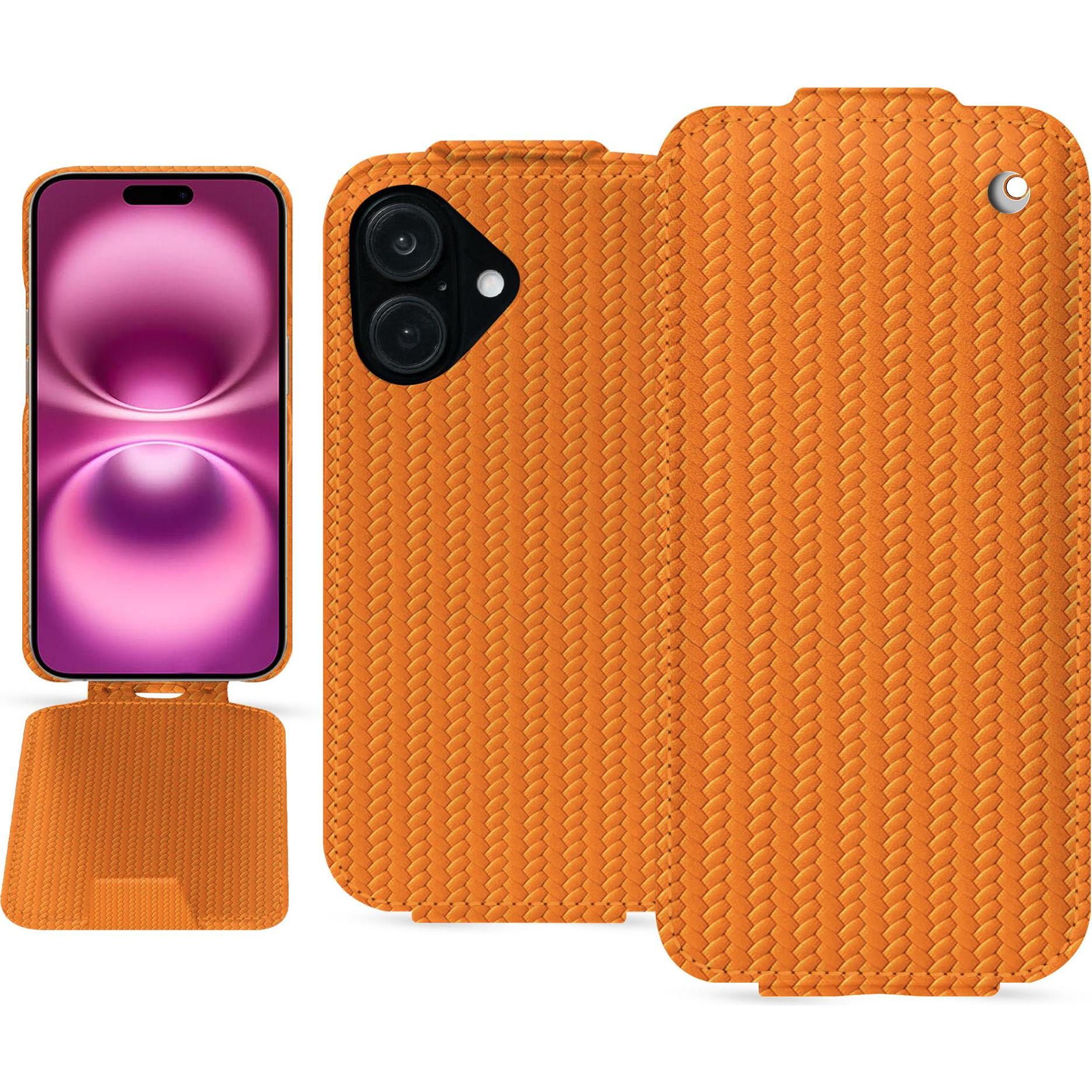 Noreve Lederschutzhülle vertikal (Apple iPhone 16 Plus), Smartphone Hülle, Orange