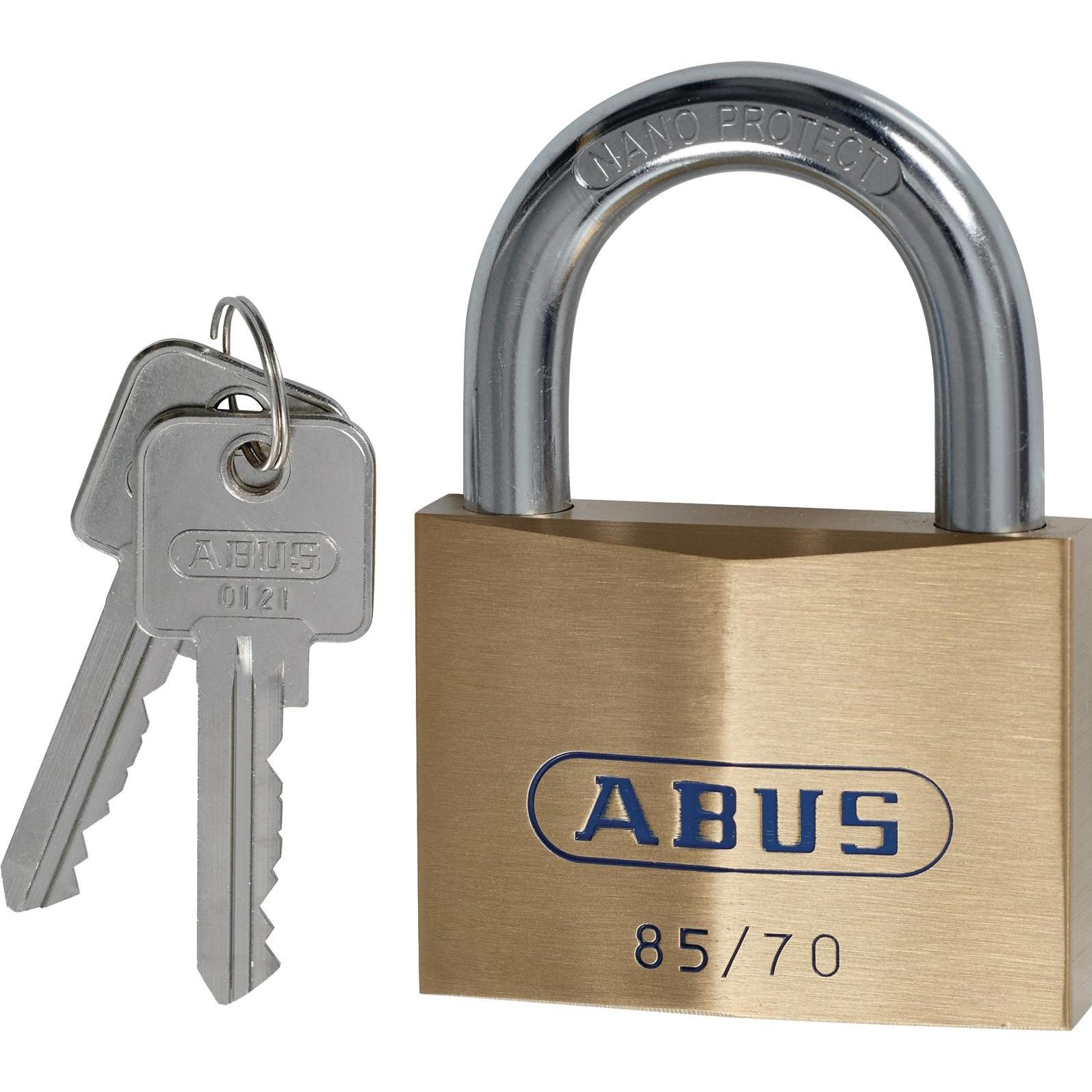 Abus, Vorhängeschloss, Zylindervorhangschloss 85/70 gl Schlosskörperbreite 70 mm Messing gleichschliessend 0121