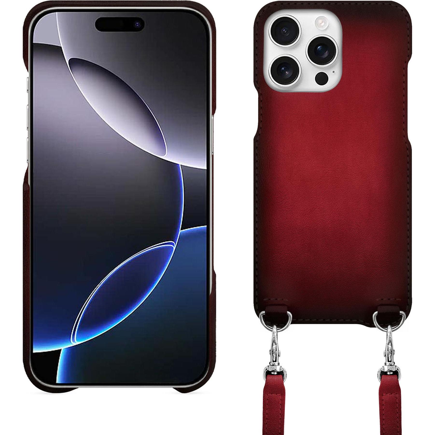 Noreve Schutzhülle mit Schulterriemen Apple iPhone 16 Pro Max (Apple iPhone 16 Pro Max), Smartphone Hülle, Rot