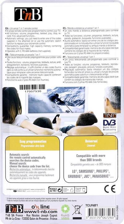 Produktbild T'nB Universalfernbedienung 1 in 1 (Universal Fernbedienung, Infrarot)