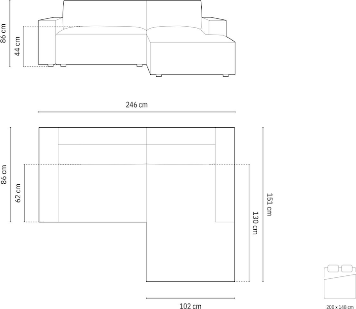 Actual product image Micadoni Bouclé Left Corner Sofa With Bed Function And Box, "Jodie", 3 Seats, 246x151x86 Made in Europe (Corner sofa)