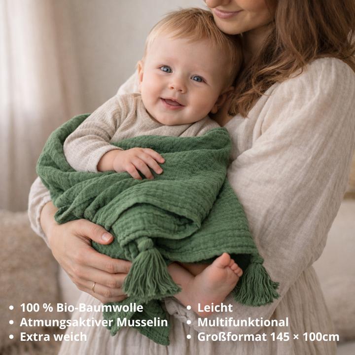 Actual product image Beberotti Orgaic Muslin Tasseled Throw Blanket (145 x 100 cm)