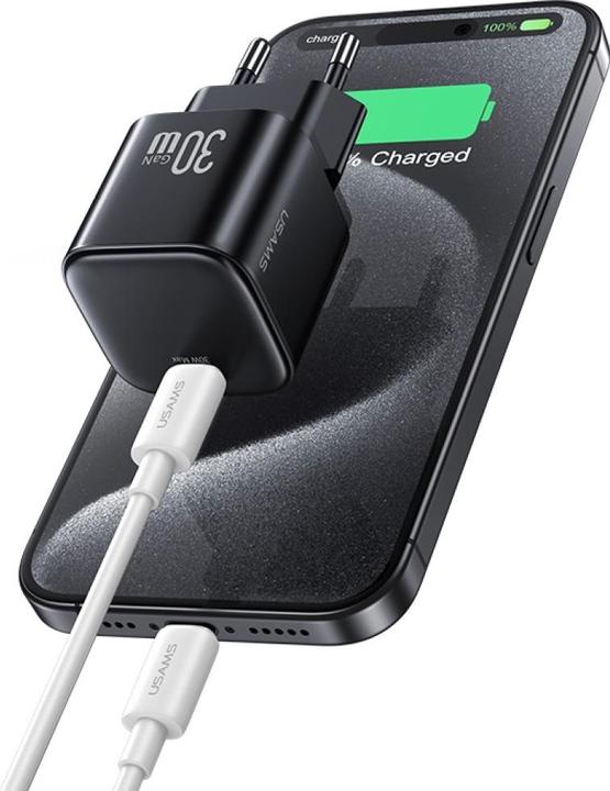 Produktbild Usams Wall Charger JO Series CC262 30W USB-C + 1m USB-C/Lightning Cable White (30 W, 1 Port)