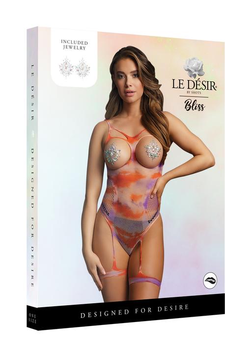 Produktbild Le Désir Open-cup Tie Dye strappy teddy & Dazzling Nipple Bling Sticker - (One Size)