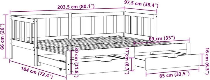 Produktbild vidaXL ausziehbares Tagesbett (90 x 200 cm)