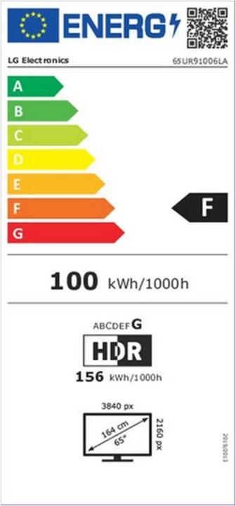 Energie-Label LG 65UR91006LA (65", UR91, LCD, 4K, 2023)