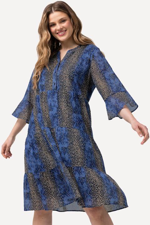 Image du produit Ulla Popken Robe midi à manches 3/4 volantées. Col tunisien. Silhouette en A. (54)