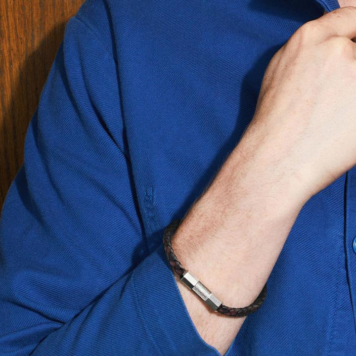 Immagine prodotto Fossil Knox Armband Knurled Texture (20 cm, Acciaio inossidabile, Cuoio)