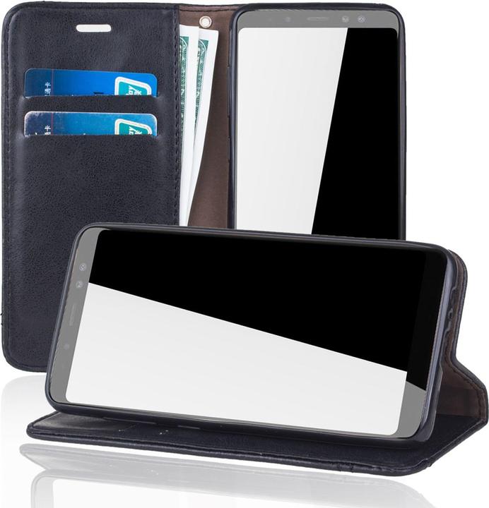 Produktbild König Design Handyhülle für Samsung Galaxy A8 (2018) Schutztasche Wallet Cover Case Schwarz (Samsung Galaxy A8 (2018))