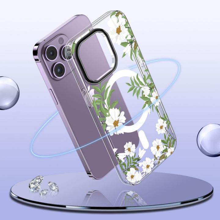 Productafbeelding Tech-Protect MagMood MagSafe hoesje voor iPhone 14 Pro - madeliefjes met bladeren (Apple iPhone 14 Pro)