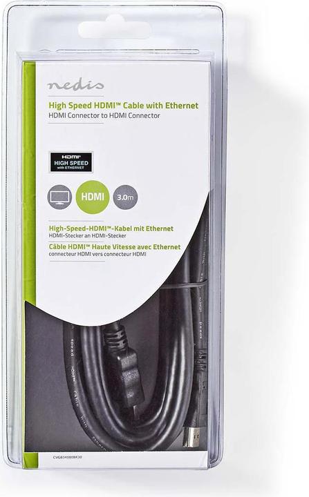 Actual product image Nedis High Speed??HDMI T Cable with Ethernet HDMIT Plug HDMIT Plug 4K@30Hz ARC 10.2 Gbps 3.00 (3 m)