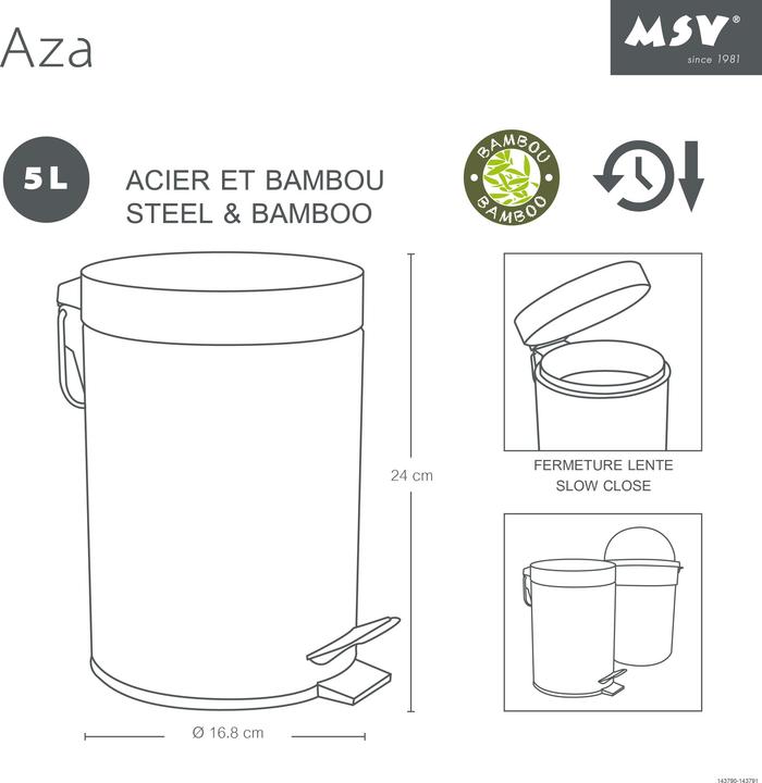 Image du produit MSV Poubelle Aza 3l Noir Avec Couvercle En Bamboo (3 l)