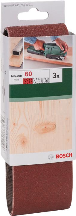 Image du produit Bosch Zubehör Set de 3 bandes abrasives pour ponceuses à bande, qualité rouge K = 60 (60)