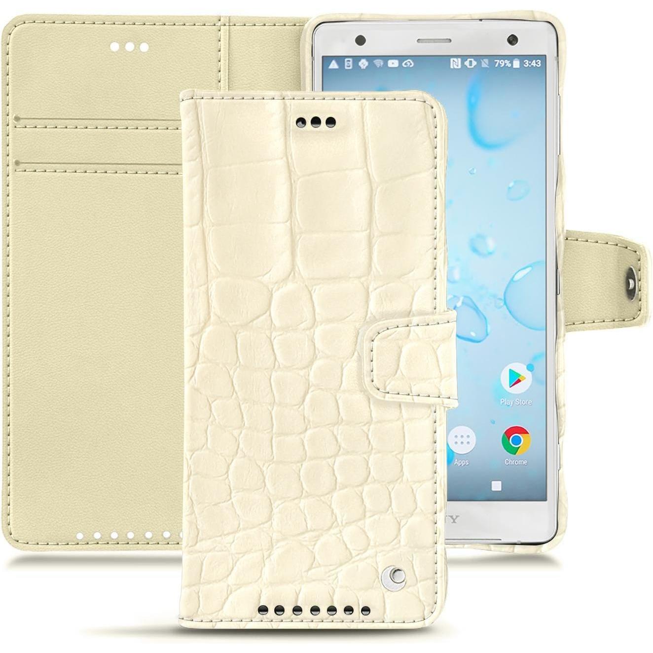 Noreve Lederschutzhülle Wallet (Sony Xperia XZ2), Smartphone Hülle, Weiss