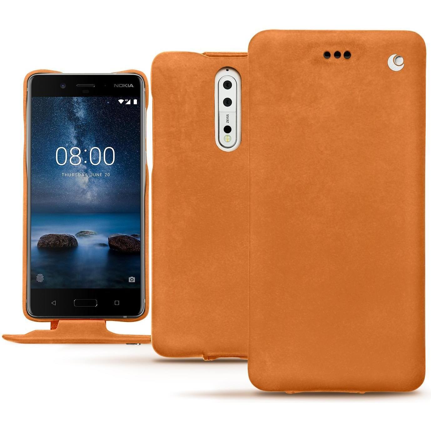 Noreve Lederschutzhülle vertikal (Nokia 8), Smartphone Hülle, Orange