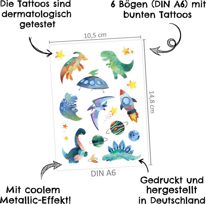 Image du produit Papierdrachen Metallic Tattoo Set 5 - Bagger & Dino