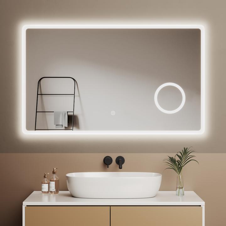 Actual product image Emke Bathroom Mirror With Lighting 100*60cm, 3X Magnification, Cool-White6500K, Dimmable,Touch Switch (100 x 60 cm)