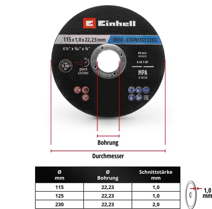 Image du produit Einhell Trennscheiben, 711526, 115x1,0 mm, 50 Stück