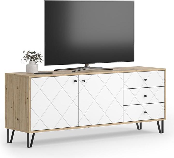 Produktbild Vichy Lowboard Nizza, Artisan/Weiss/Weiss, 150.2 x 60.2 cm mit 3 Schubladen & 2 Türen