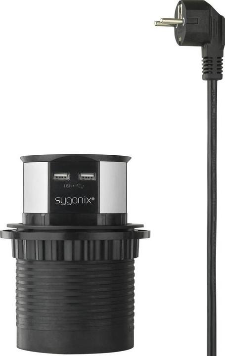 Actual product image Sygonix SY-4780156 Socket tower Black, silver Earth contact 1pc. (3x, CEE 7/3, 1.50 m)